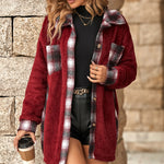 Single-Breasted Lapel Mid-Length Plaid Plush Coats Wholesale Womens Clothing N3823111600018