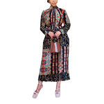 All Over Print Long Sleeve Belted Pleated Dress Wholesale Womens Clothing N3823103000102