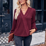 Fashion V-Neck Lace Long Sleeve Knit Top Wholesale Womens Tops