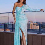 One Shoulder Sequined Party Maxi Dresses Wholesale Womens Clothing N3823111600006