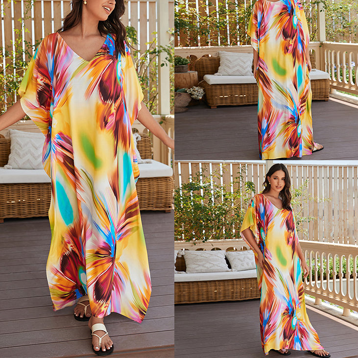 Tie-Dye Beach Maxi Dresses Loose Robe Wholesale Womens Clothing N3823112800035