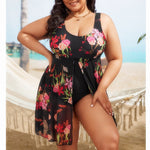 Wholesale Women Plus Size Clothing Mesh Print Conservative One Piece Swimsuit