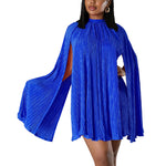 Solid Color Pleated Cape Sleeve Dress Wholesale Womens Clothing N3823103000092