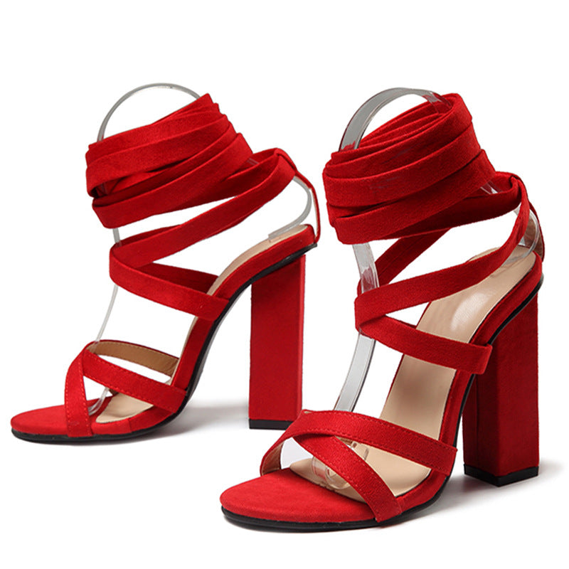 Thicker Straps Solid Lady High-Heeled Sandals