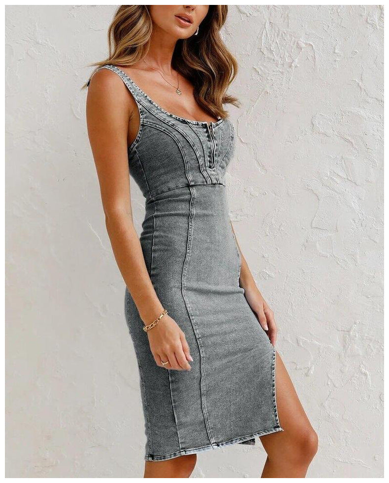 Sexy Wholesale Womens Fashion Slit Wholesale Denim Dress For Women Clothing