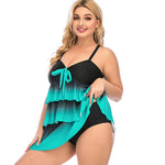 Fashion Gradient Print Split Swimsuits Beachwear Multi-Layer Ruffles Swimwear Plus Size Tankini Swimsuits Vendors Wholesale