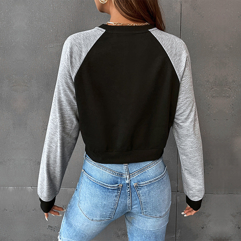 Preppy Style Pullover Cropped Round Neck Sweatshirt Wholesale Womens Tops