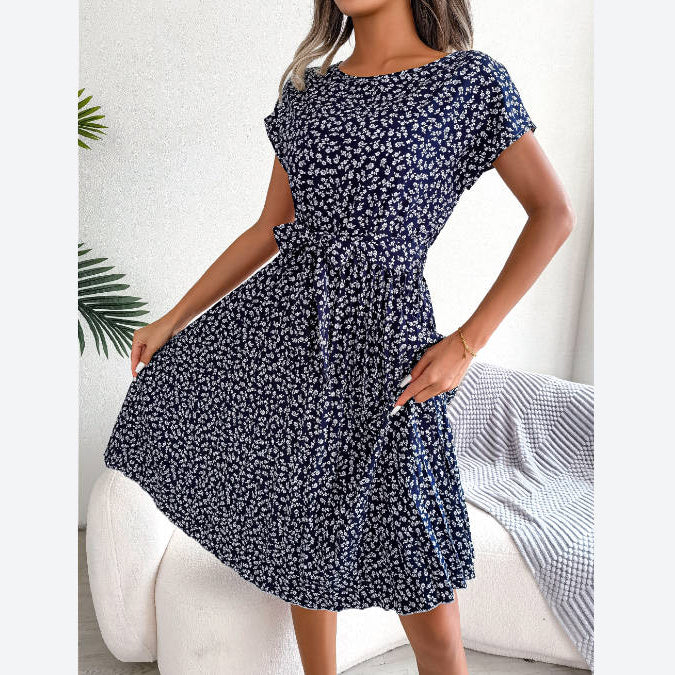 Casual Short-Sleeved Floral Print Swing Dress Wholesale Dresses