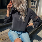 Lace Shirt Round Neck Wholesale Blouses Solid Color Long-Sleeved Shirts
