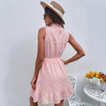 Casual High Collar Sleeveless Chiffon Lace Jacquard Swing Dress Fashion Ruffles Wholesale Dresses