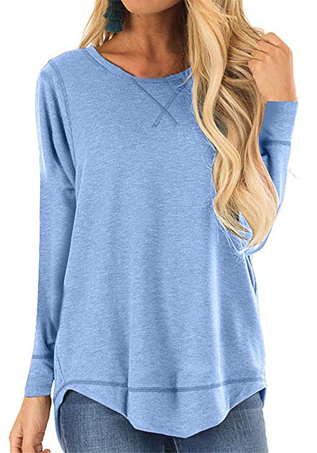 Round Neck Long Sleeve Solid Color Loose Women'S Tops Casual Wholesale T-Shirts