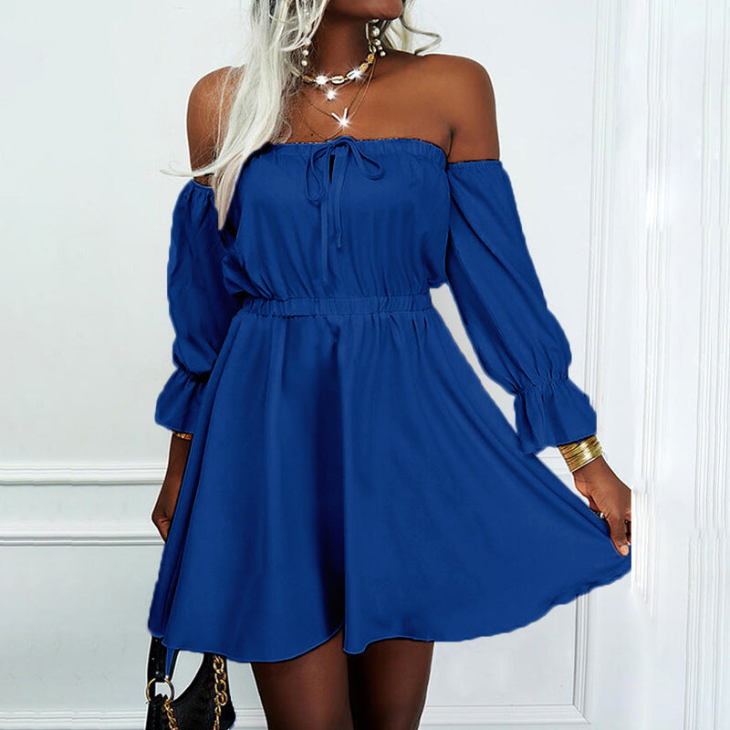 Hit Color Off Shoulder Buk Women Dress