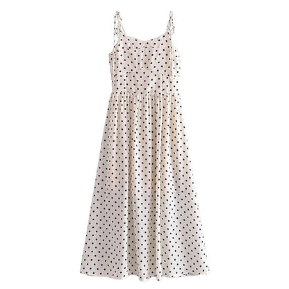 Lace-Up Polka Dot High Waist Slim Fit Vintage Slip Dress Wholesale Dresses