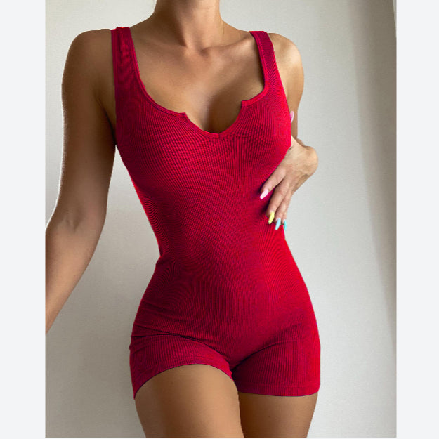 Plain Color Sleeveless Ribbed Knitted Wholesale Rompers for Summer