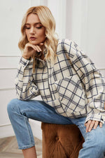Plaid Printed Loose Long Sleeve Womens Tops Wholesale Sweatshirts Casual Zip Design