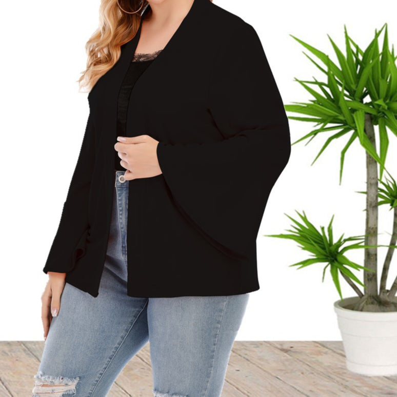 Plus Size Flared Sleeve Long Sleeve Cardigan Coat Wholesale