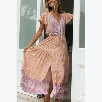 Boho Vacation Slit Maxi Dresses Wholesale Bohemian Dress For Women