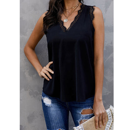 Women Fashion Sleeveless Lace V Neck Wholesale Tank Tops Summer