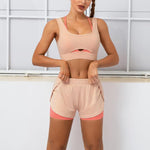 Fitness Sport 2pcs Sets Colorblock Athletic Vests & Shorts Activewears Wholesale Workout Clothes