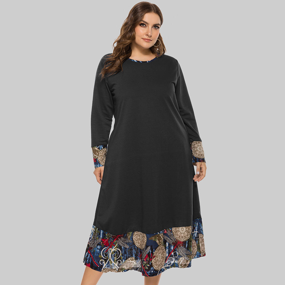 Plus Size Ethnic Style Loose Stitching Dress Women Wholesale