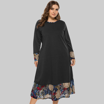 Plus Size Ethnic Style Loose Stitching Dress Women Wholesale