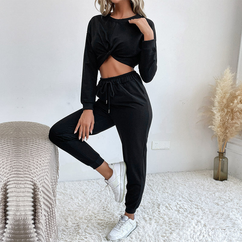 Short Knotted Casual Sports Women Two-Piece Sets Wholesale