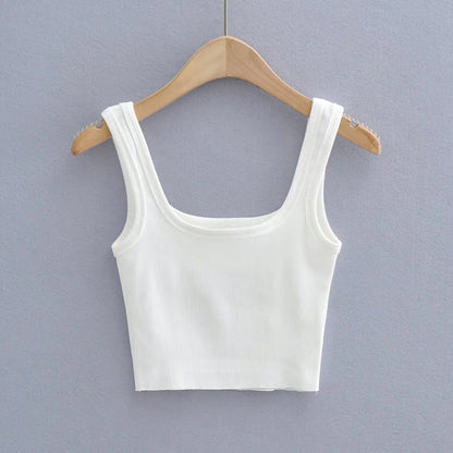 Square Neck Solid Color Slim Short Suspender Vest Women'S Wholesale Crop Tank Tops ST204404