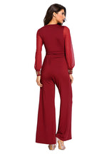 Mesh Rivet Stitching Sleeve Sexy Straight Jump Suit Wholesale Jumpsuits