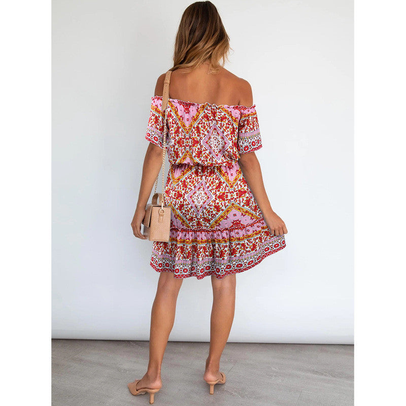 Ethnic Style Boho Style Print Off Shoulder Vacation Dress Sexy Wholesale Bohemian Dress For Women SD531675