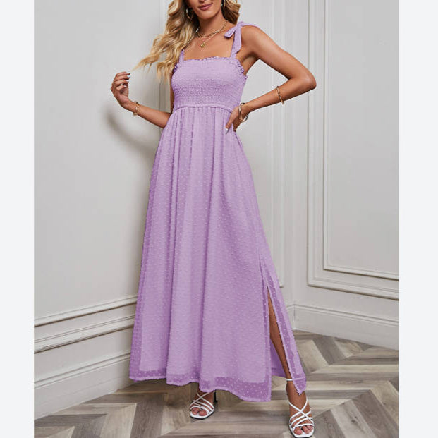 Sexy Slit Solid Color Strap Jacquard Sling Dress Wholesale Maxi Dresses