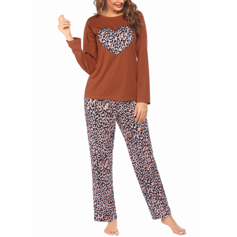 Leopard Print Long Sleeve Casual Homewear Suits Wholesale Loungewear