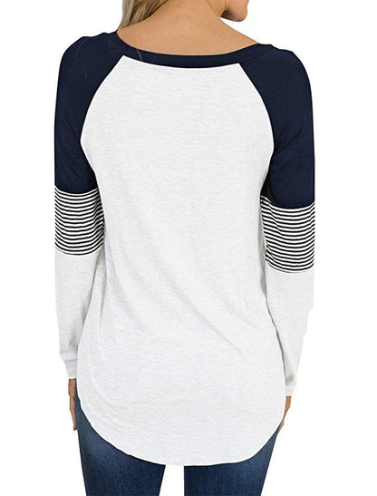 Casual Patchwork Top Loose Crew Neck Wholesale Womens Long Sleeve T Shirts