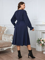 Solid Color Button Long Sleeve Curvy Dresses Wholesale Plus Size Clothing