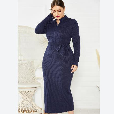 Women Dress Wholesale Solid Color Side Split Wool Dress Slim Fit Knitted Dress