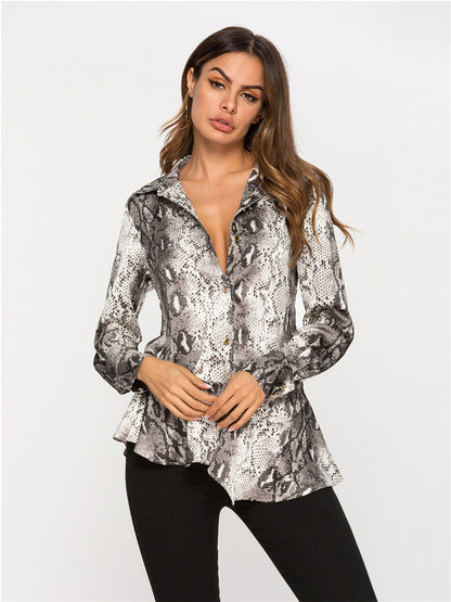 Snake Skin Print Wholesale Blouses Asymmetrical Design