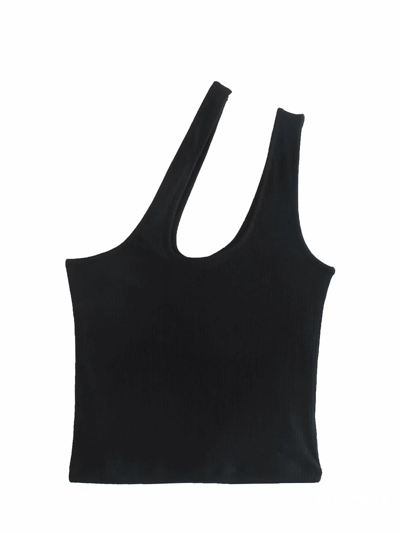Sloping ShoulderSolid Color  Short Bodycon Vests Sexy Womens Clothing Wholesale Crop Tops