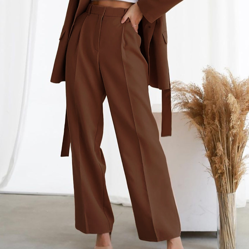 Solid Color High Waist Business Women Wide Leg Trousers Wholesale Pants