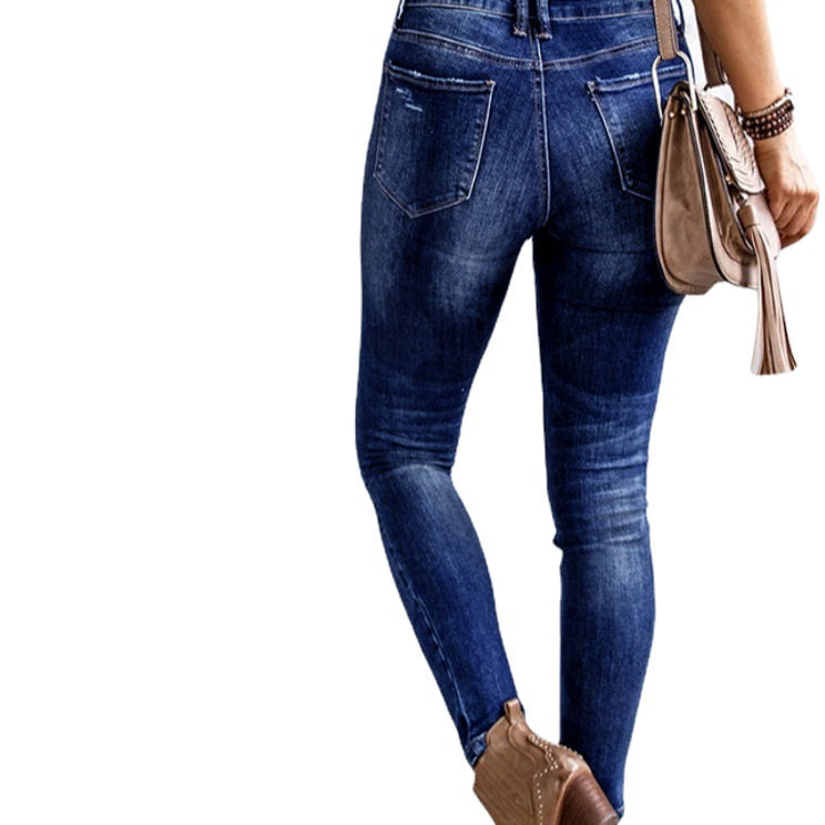 Washed-Out Ripped Wholesale Women Pencil Jeans