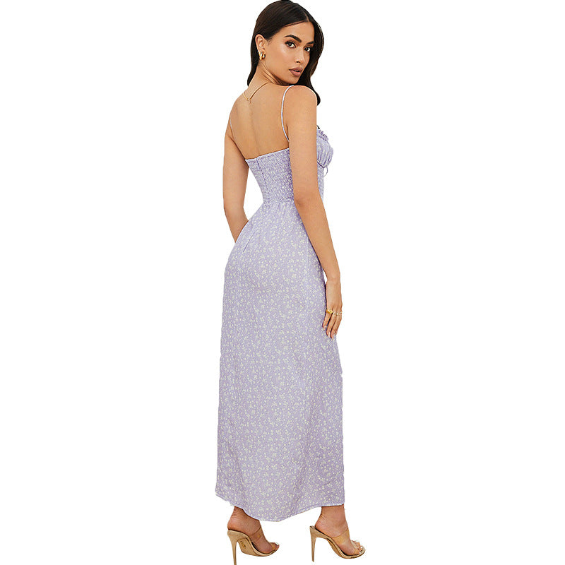 Suspender Low-Cut Lace-Up Wholesale Print Dress