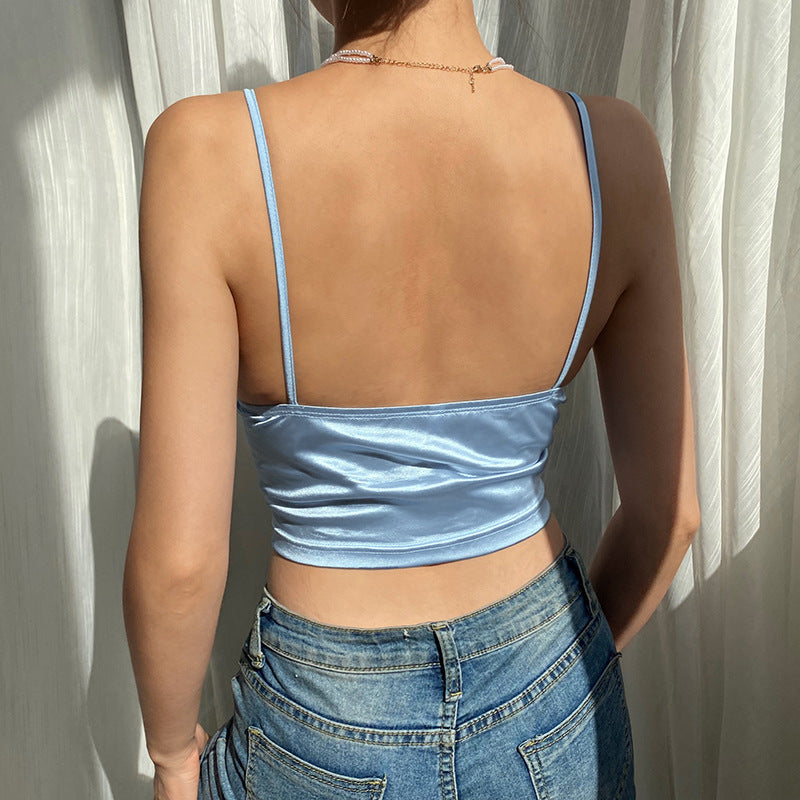 Sexy Deep V Camisole Solid Color Backless Slim Wholesale Crop Tops