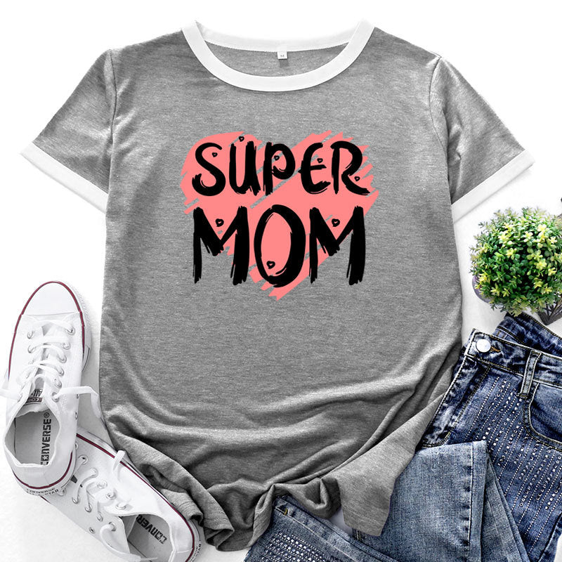 Women Fashion SUPER MOM Letter Print Wholesale T-shirts Summer