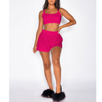 Sexy Round Neck Slim Crop Top & Shorts Casual Solid Color Wholesale Womens 2 Piece Sets