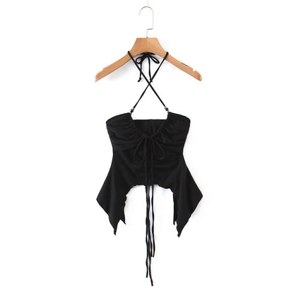 Drawstring Halter Irregular Solid Color Sexy Sling Navel Tube Tops Wholesale Women Clothing