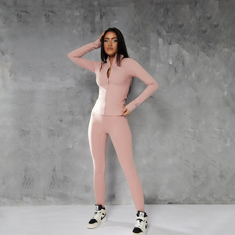Zipper Stand-Up Collar Yoga Sports Sets Wholesale Activewear Sets Vendors