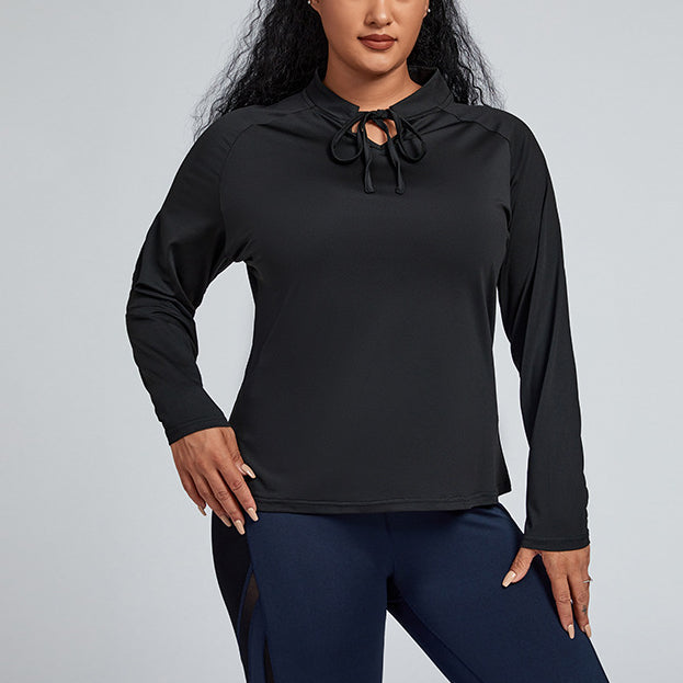 Tie Up Solid Full Sleeve Wholesale Plus Size Workout Tops For Women