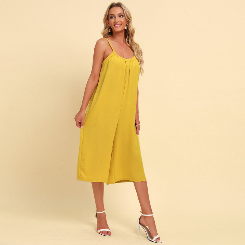 Solid Color Spaghetti Strap Sleeveless Wide Leg Wholesale Jumpsuits For Women