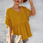 Casual Top Solid Color Short Sleeve Loose Womens T Shirts Wholesale