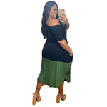 Off Shoulders Colorblock Sling Women Curvy Dresses Wholesale Plus Size Clothing