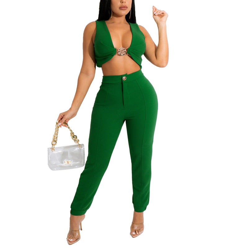 Pencil Pants + Low Cut Crop Tank Top Wholesale Matching Sets For St. Patrick'S Day