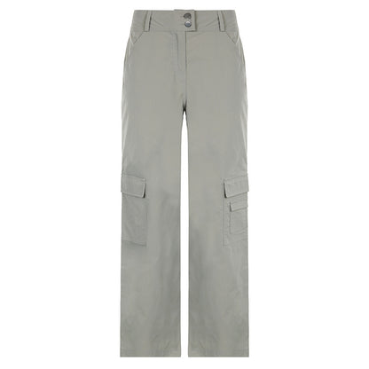 Loose Mid-Rise Breasted Solid Color Straight Casual Woven Trousers With Pocket Wholesale Pants